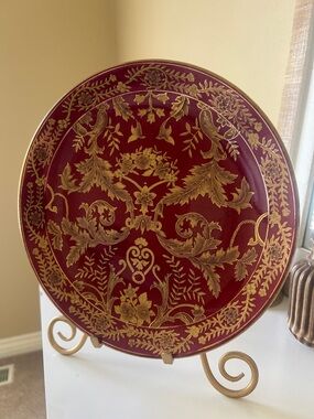 Ornate Accent Red and Gold Charger Plate - Elegant Table or Wall Accent